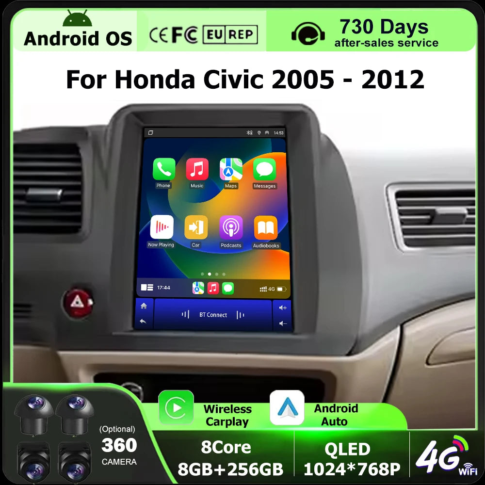 9.7'' For Honda Civic 2005-2012 LHD Android 16 Auto Car Radio Multimedia Video Player GPS