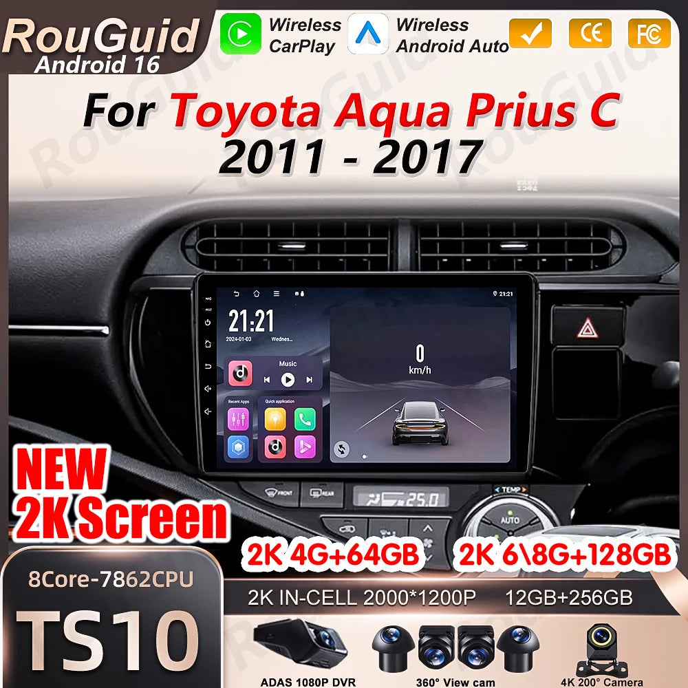 Android 16 Auto Car Radio For Toyota Aqua Prius C 2011 2012 2013 2014 -2017 Multimedia Pla | AUTOKITSHOP