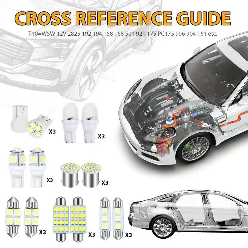 Universal 42Pcs LED T10 COB Interior White Combo LED Dome Door Trunk License Plate Light B