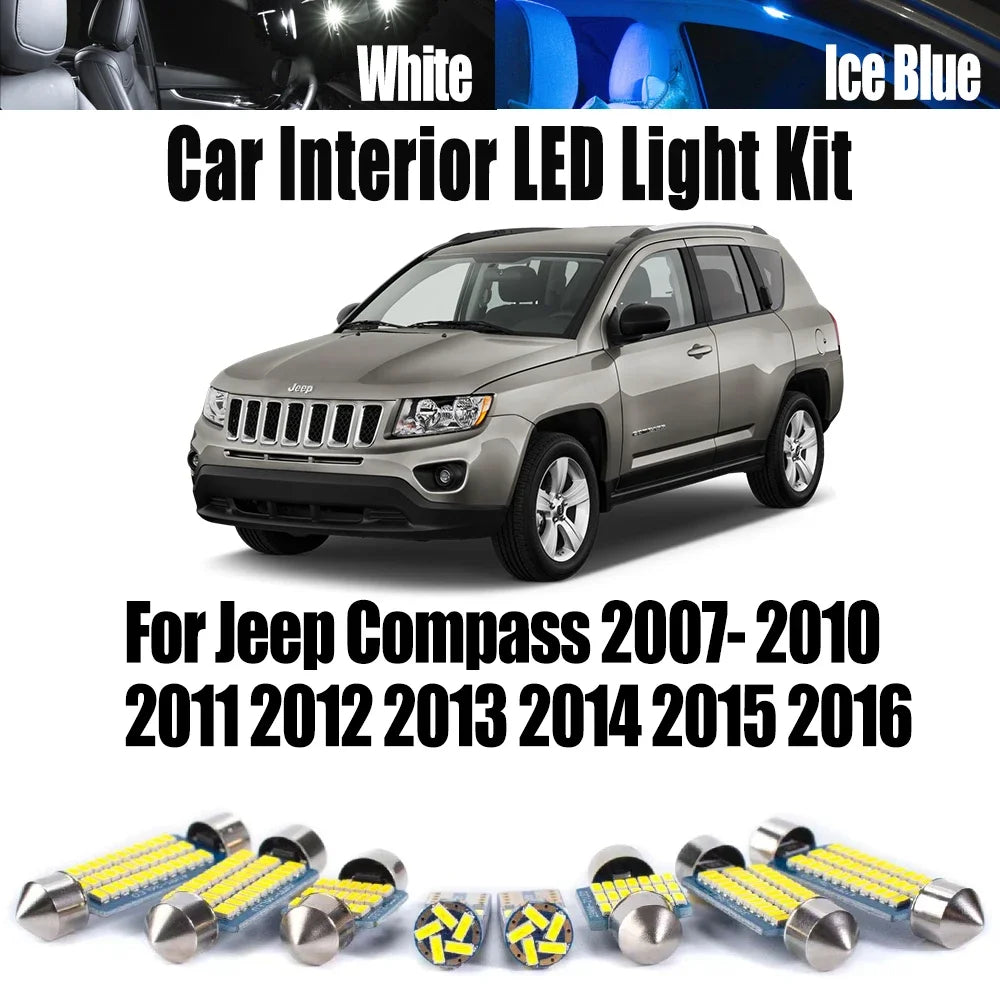 9-Piece LED Interior Light Kit for Jeep Compass 2007- 2012 - Canbus Dome Map Door Trunk Bulbs | AUTOKITSHOP