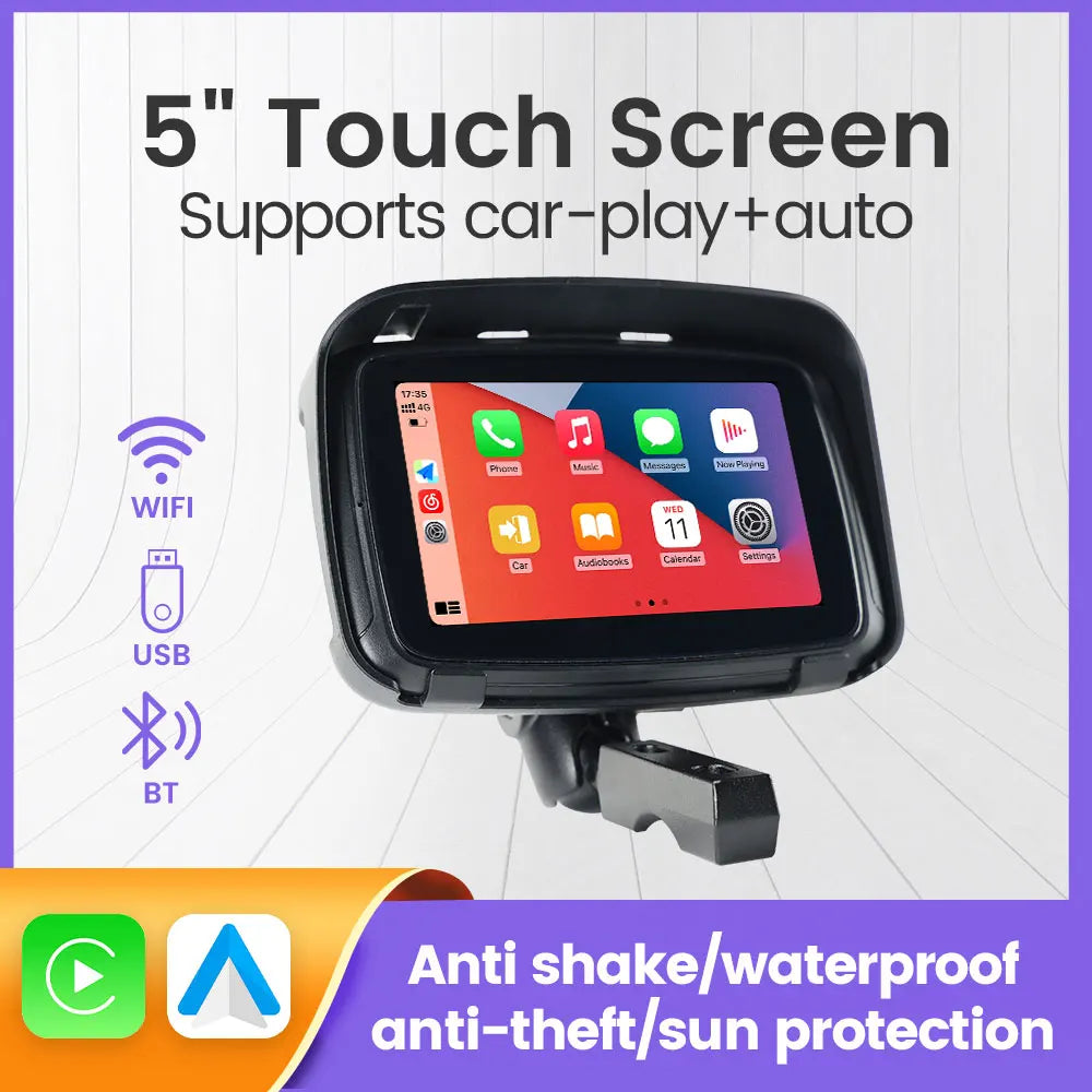 Wireless Carplay Motorcycle Gps Navigation IPX7 Waterproof 5inch LCD Display Moto Monitor  | AUTOKITSHOP