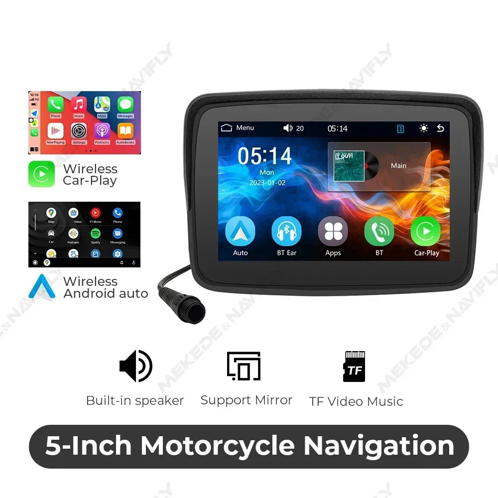 5-inch Touch Screen Motorcycle Gps Navigation IP67 Waterproof Wireless CarPlay Android Aut | AUTOKITSHOP