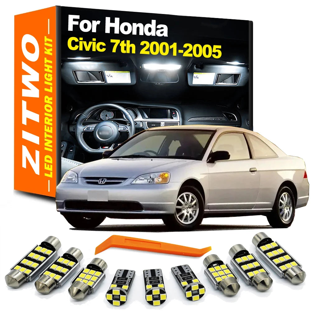 ZITWO 11Pcs Car Indoor Lamp For Honda Civic 7 MK7 7th Generation 2001 2002 2003 2004 2005 LED Bulb Interior Dome Plate Light Kit