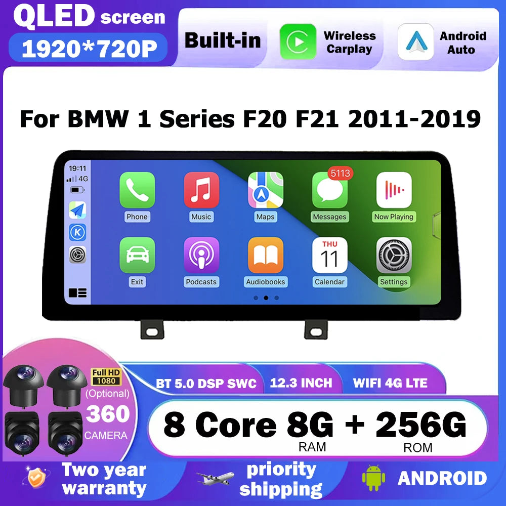 Car Carplay Auto Stereo Android Auto 12.3 Inch For BMW 1 Series F20 F21 2011 - 2018 Speake