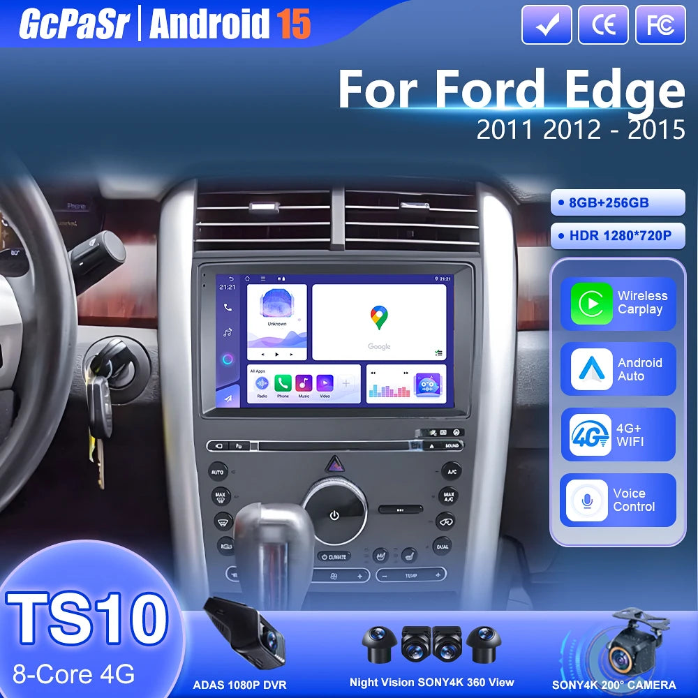 4G For Ford Edge 2011 2012 2014 2015 5G WIFI Car Android Auto Radio Carplay Navigation Mul