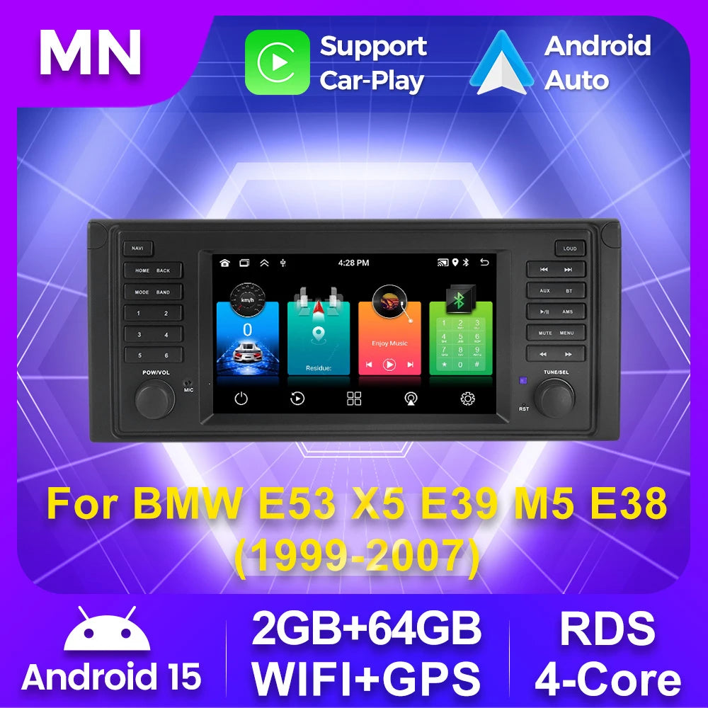 Wireless CarPlay Android Auto Car Radio for 5 Series E39 X5 E53 M5 7inch 2Din Stereo GPS N | AUTOKITSHOP