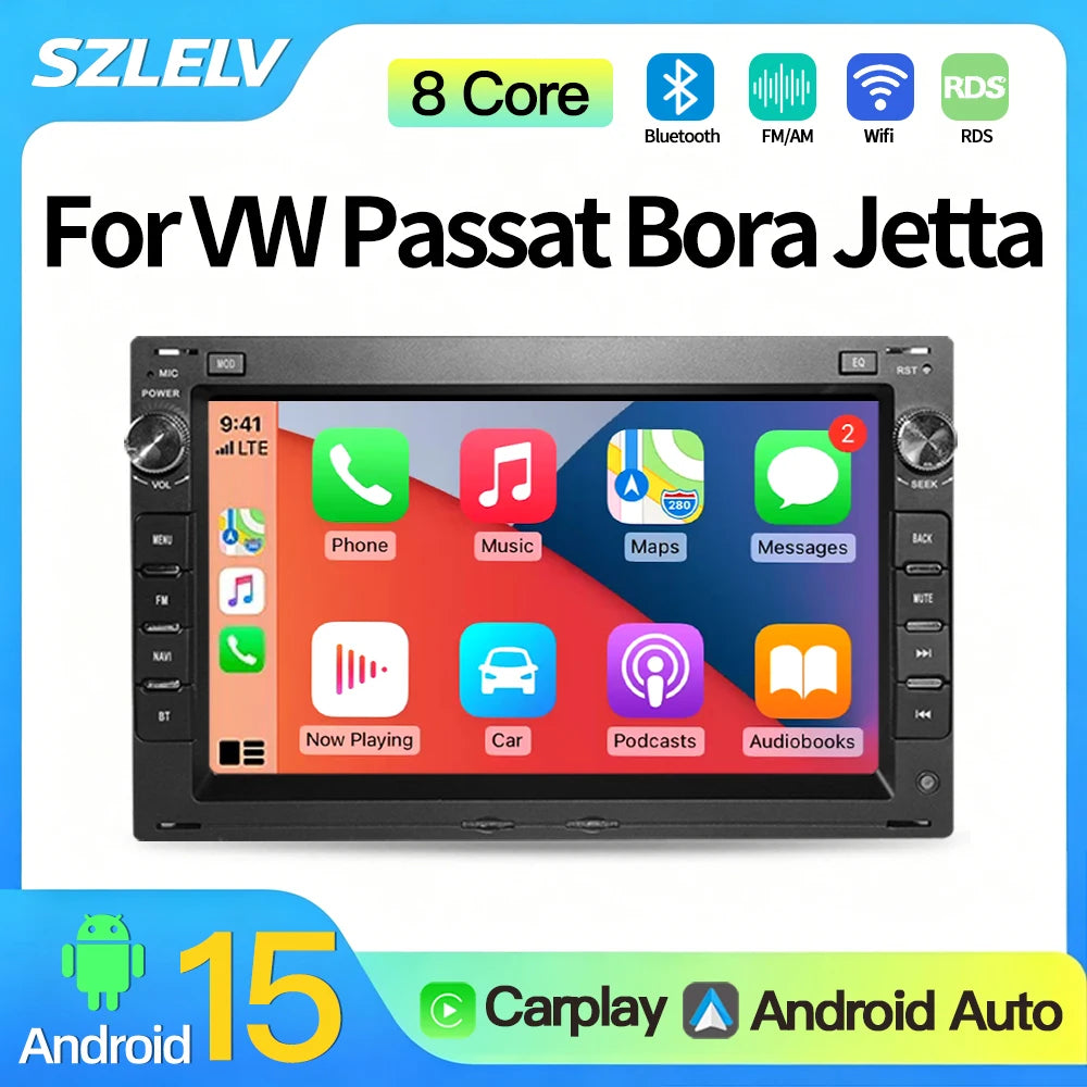 SZLELV 8Core 2Din Carplay Android 15 For VW Passat B5 MK4 MK5 Golf Polo Bora Jetta T5 Navi