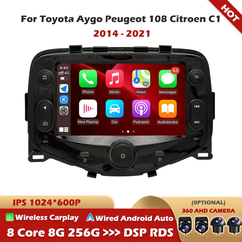 Android Car Radio For Toyota Aygo Peugeot 108 Citroen C1 2014 - 2021 Autoradio Multimedia