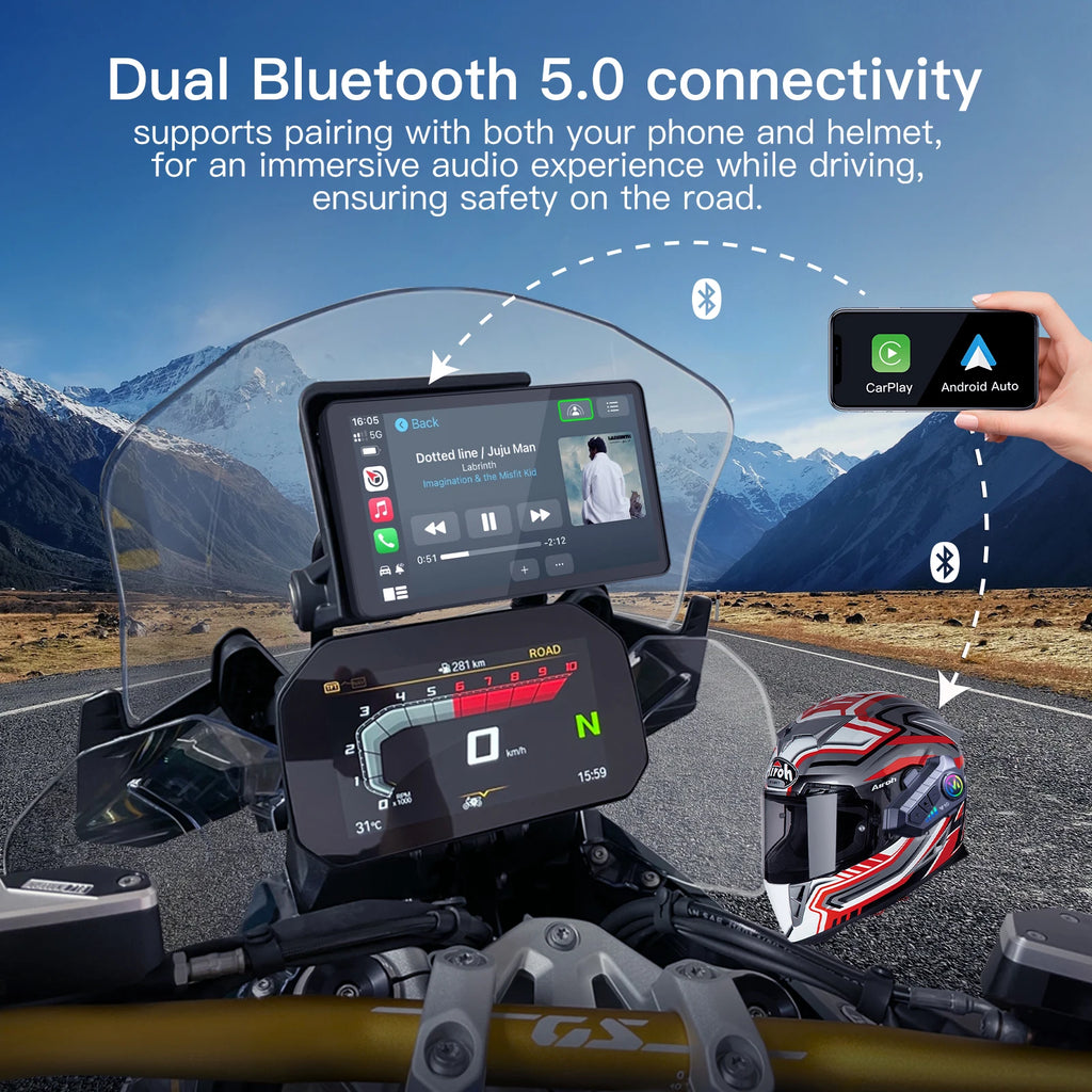 6inch DB601 Portable Motorcycle Navigation Wireless CarPlay Android Auto For BMW F750GS XR