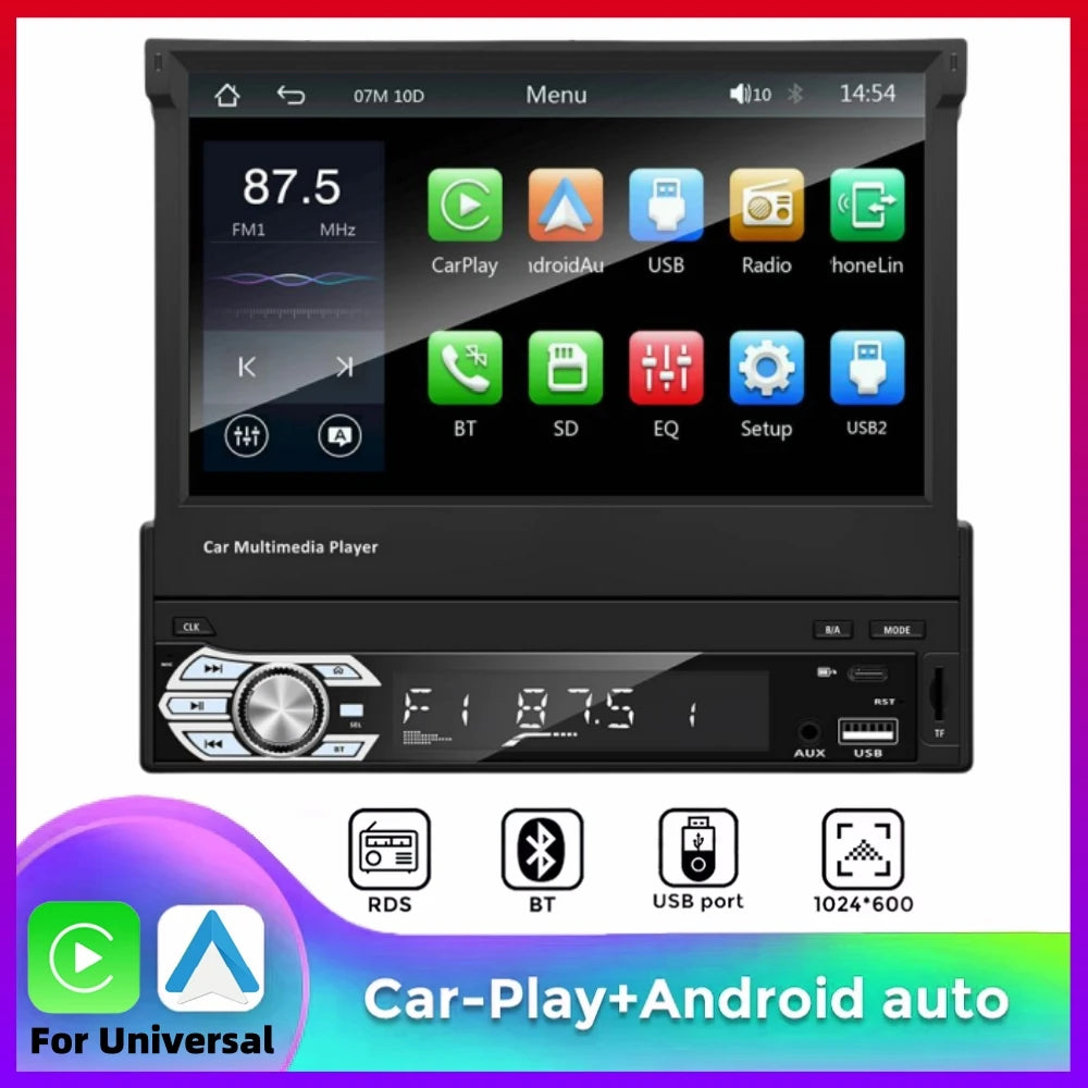 Carplay Android Auto Universal 1 Din MP5 Player 7 Inch Retractable Touch Screen Car Player | AUTOKITSHOP
