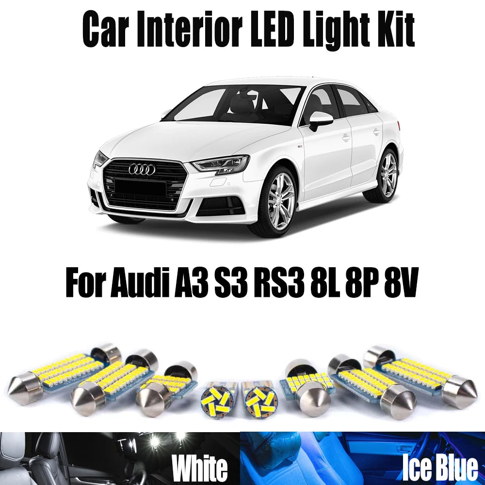 LED Interior Light Kit for Audi A3 S3 RS3 8L 8P 8V Vehicle LED Interior Door Map Dome Trunk Footwell Light Kit Car Va...
