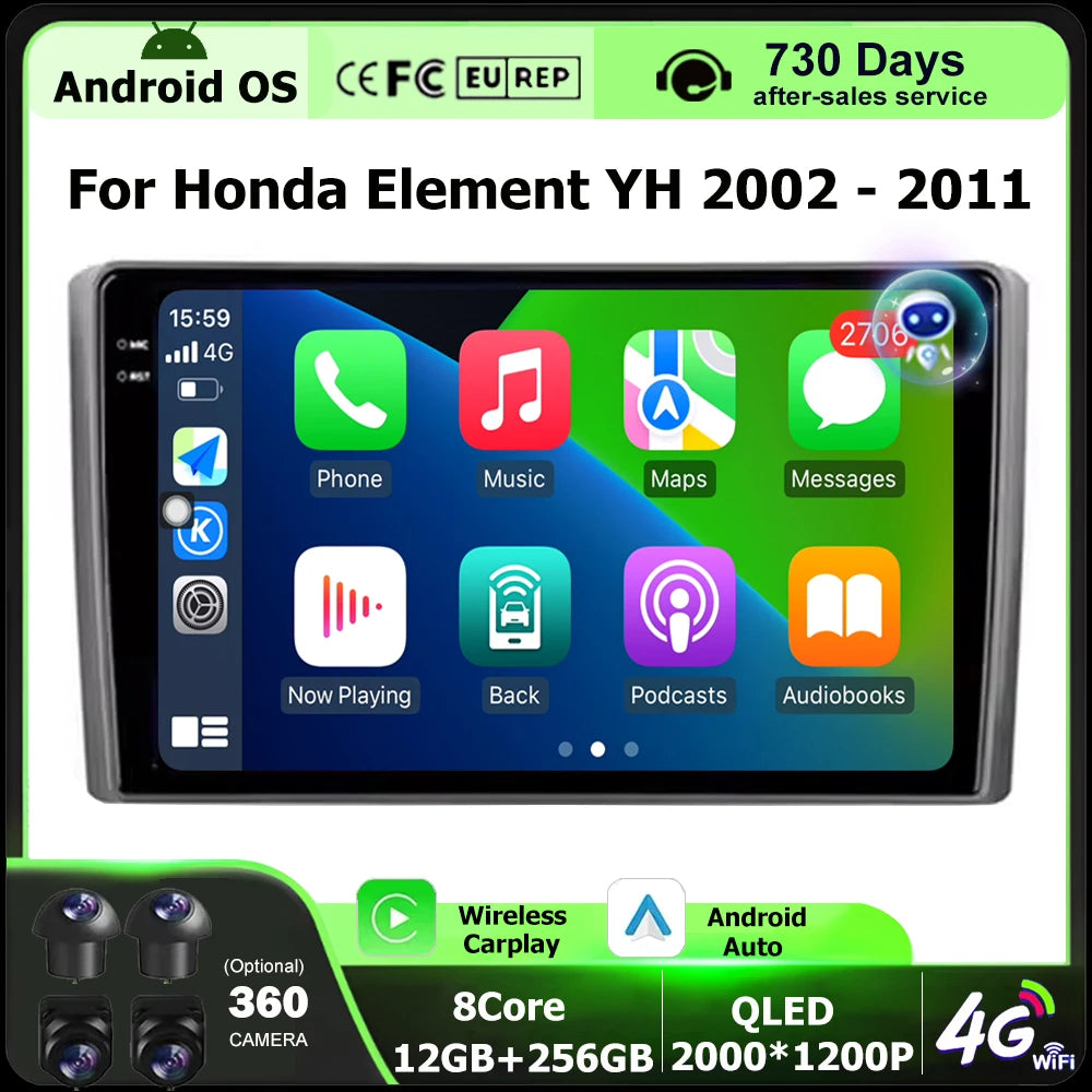 Wireless Carplay For Honda Element YH 2002 - 2011 Android 16 Auto Car Radio Multimedia Vid
