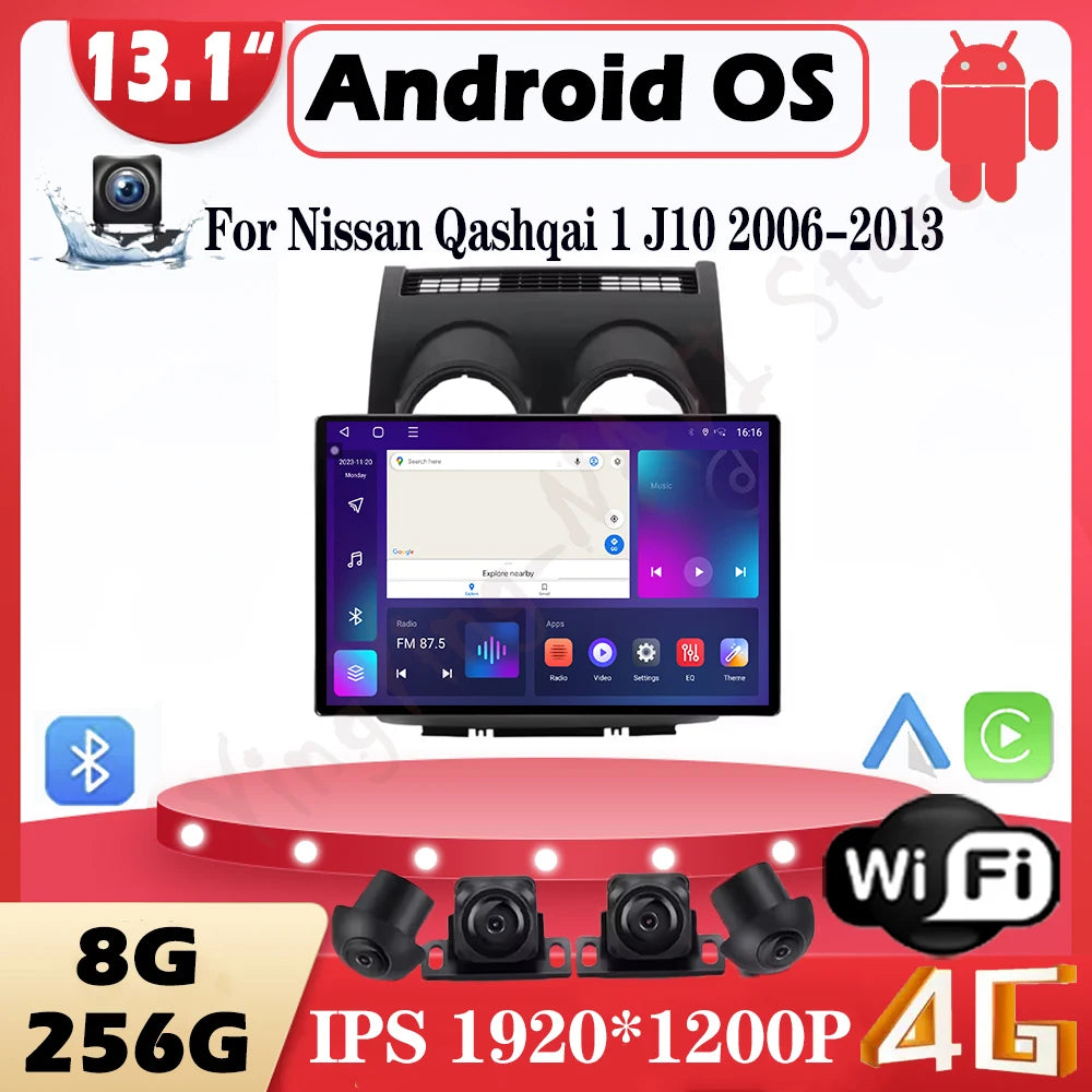 Android 15 Auto Screen Stereo Car Radio Carplay For Nissan Qashqai 1 J10 2006-2013 4G Wifi