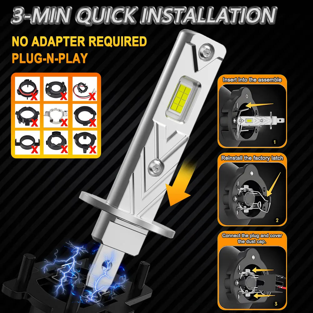 H1 Led Headlight 100000LM H1 1:1 Size LED Lights Plug&Play Fanless Socket Base Automobile