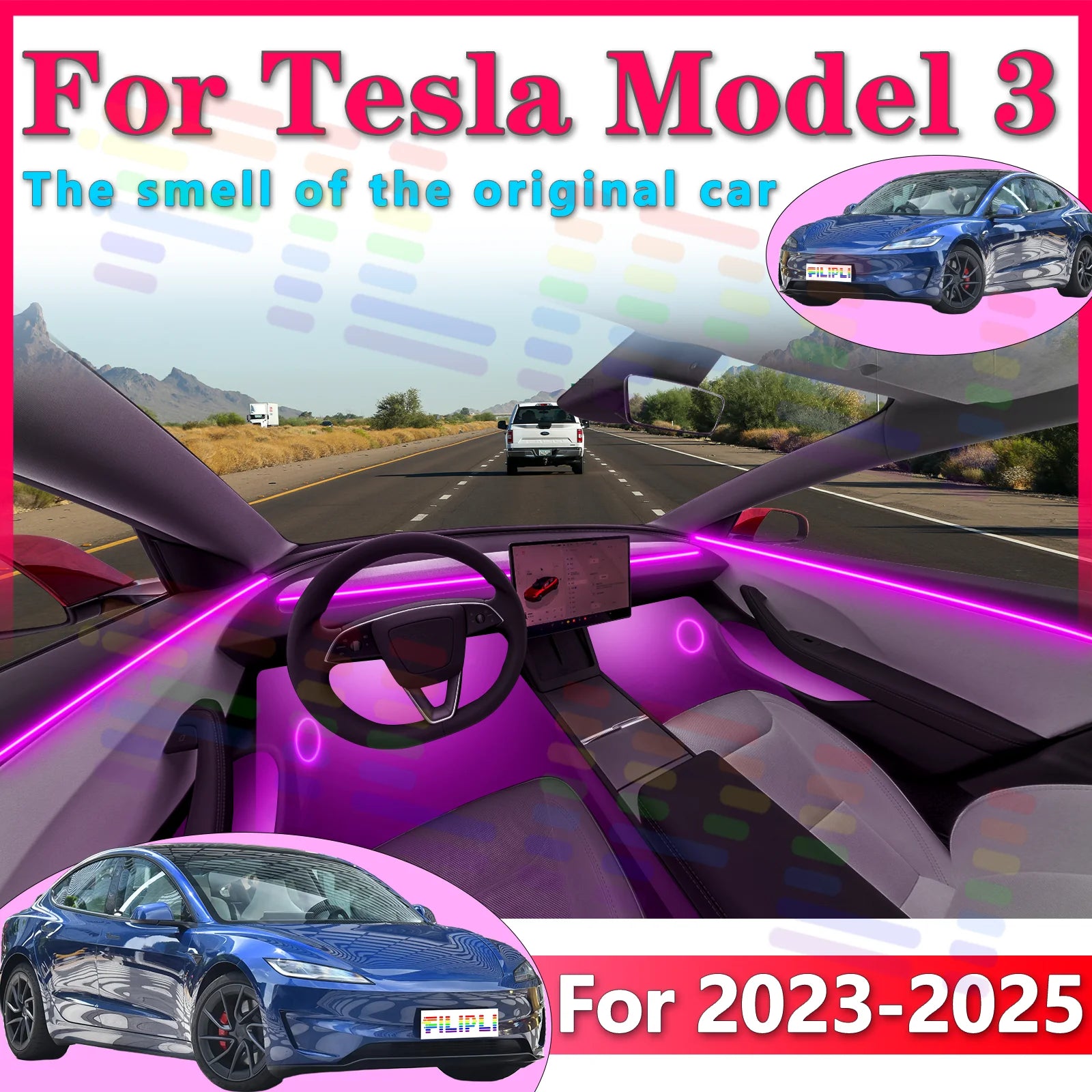 For Tesla Model 3 2023 2024 2025 2026 Pro-smart Invisible Vehicle LED Interior Mood Light Bar RGB... | AUTOKITSHOP
