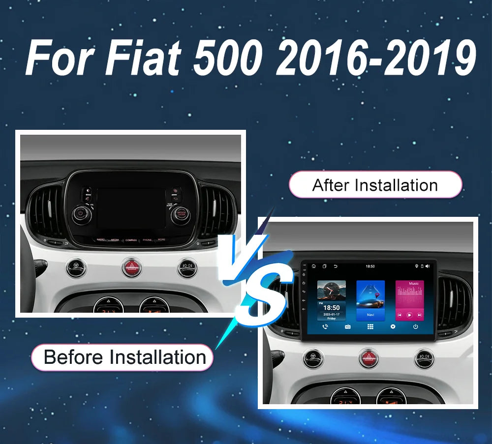 Android 16 For Fiat 500 2016-2019 Car Head Unit Multimedia Video Player GPS Navigation Rad