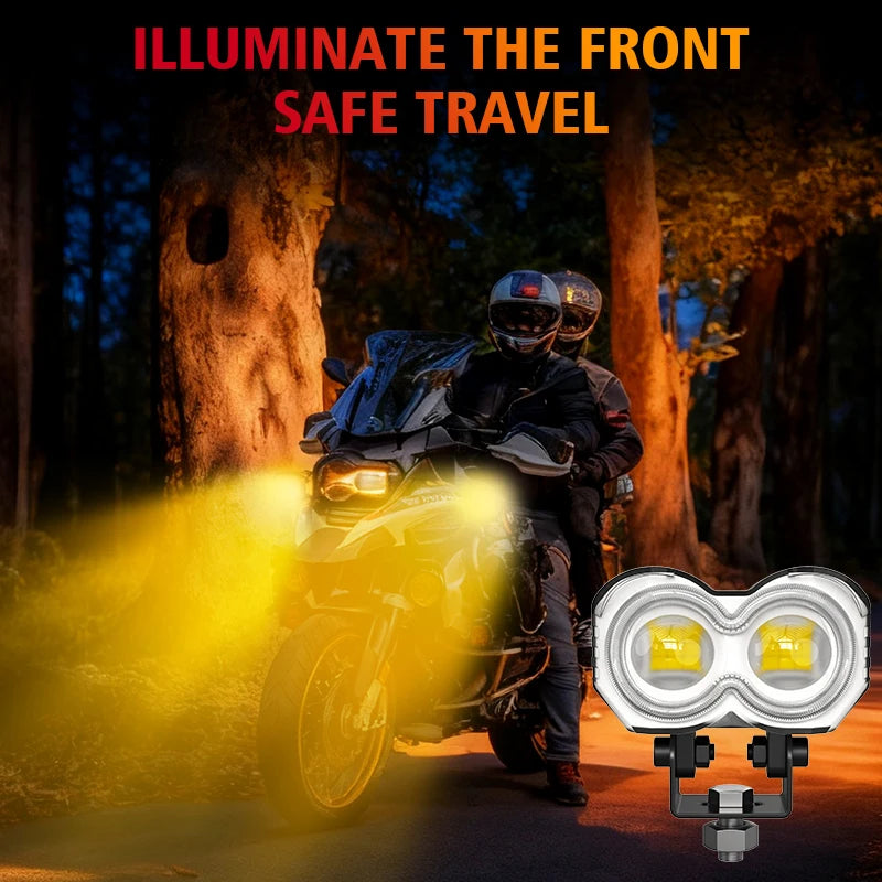 Motorcycle LED Spotlight Headlight Flash Strobe Light 2/3 Lens Hi/Low Beam Driving Lamps 1