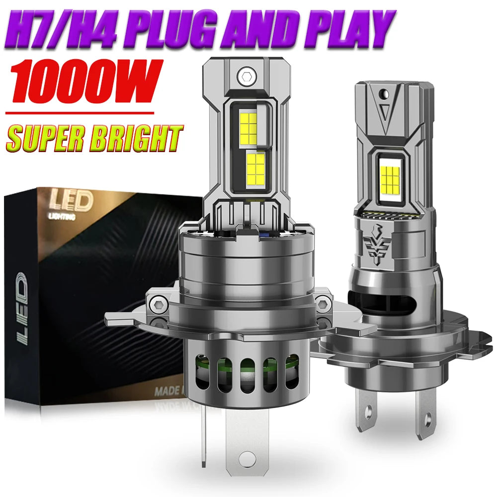 H4 LED Car Headlight Bulbs Ampoule Led H7 High Power 1000W Wireless Spotlights Automobile