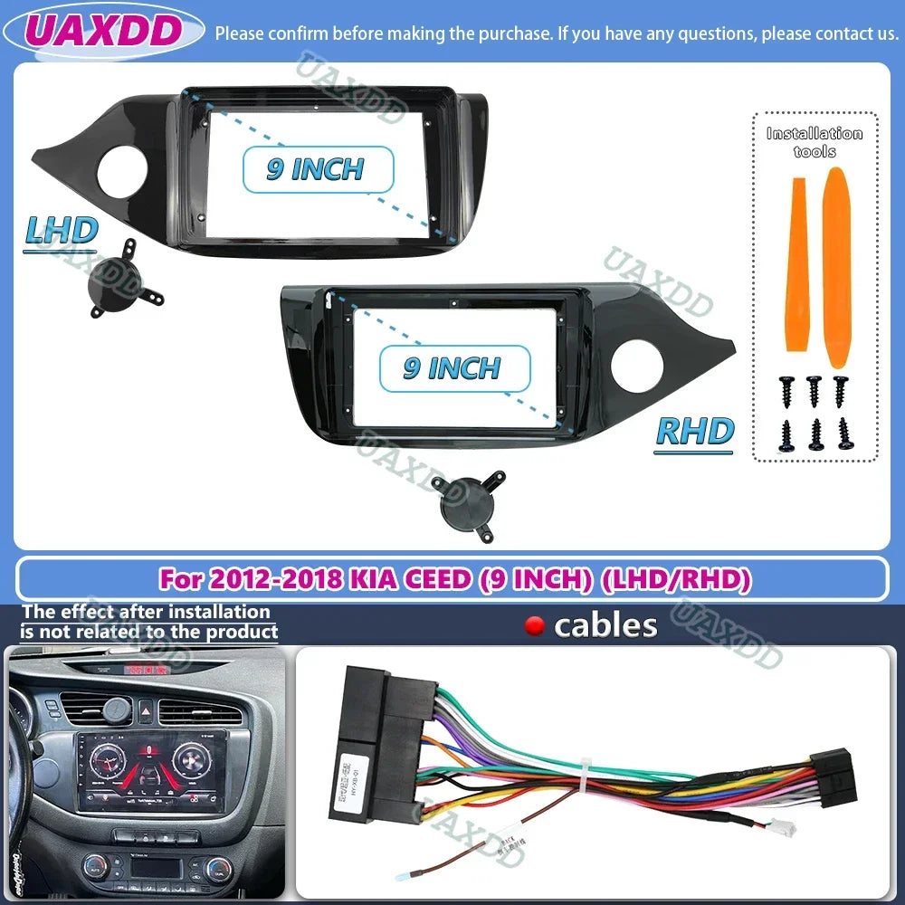 For 2012-2018 KIA CEED 9INCH 2 Din Car stereo radio Android frame panel fascia cable CD ha