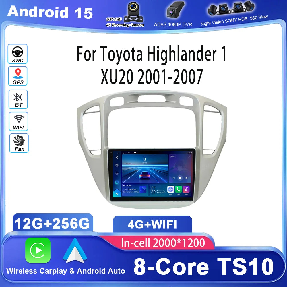 Android 15 Radio For Toyota Highlander 1 XU20 2001-2007 Auto Multimidia Player GPS Navigat
