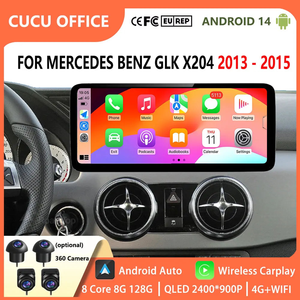 Touch Screen BT for Mercedes Benz GLK X204 2013 - 2015 Android 15 Car Radio Multimedia Vid | AUTOKITSHOP