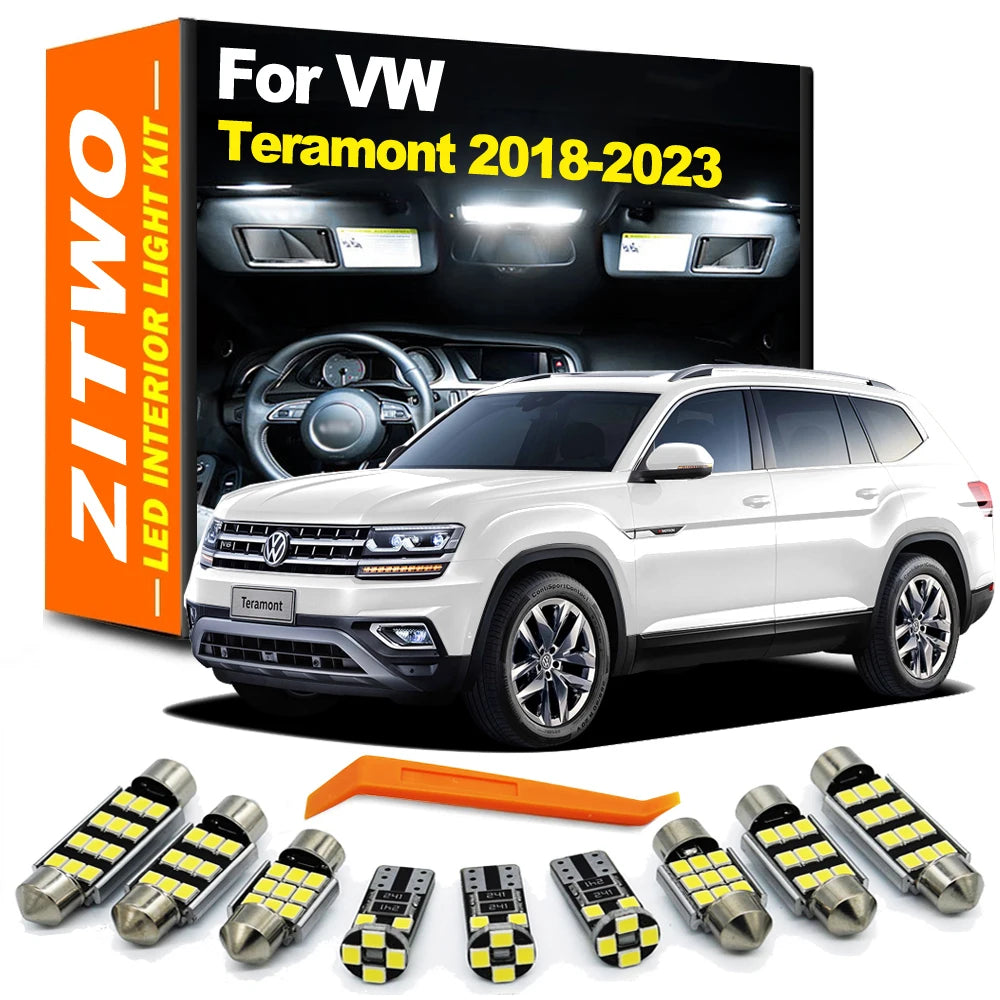 ZITWO 10Pcs Car Accessories For VW Volkswagen Teramont 2018 2019 2020 2021 2022 2023 LED Bulb Interior Reading Trunk Light Kit