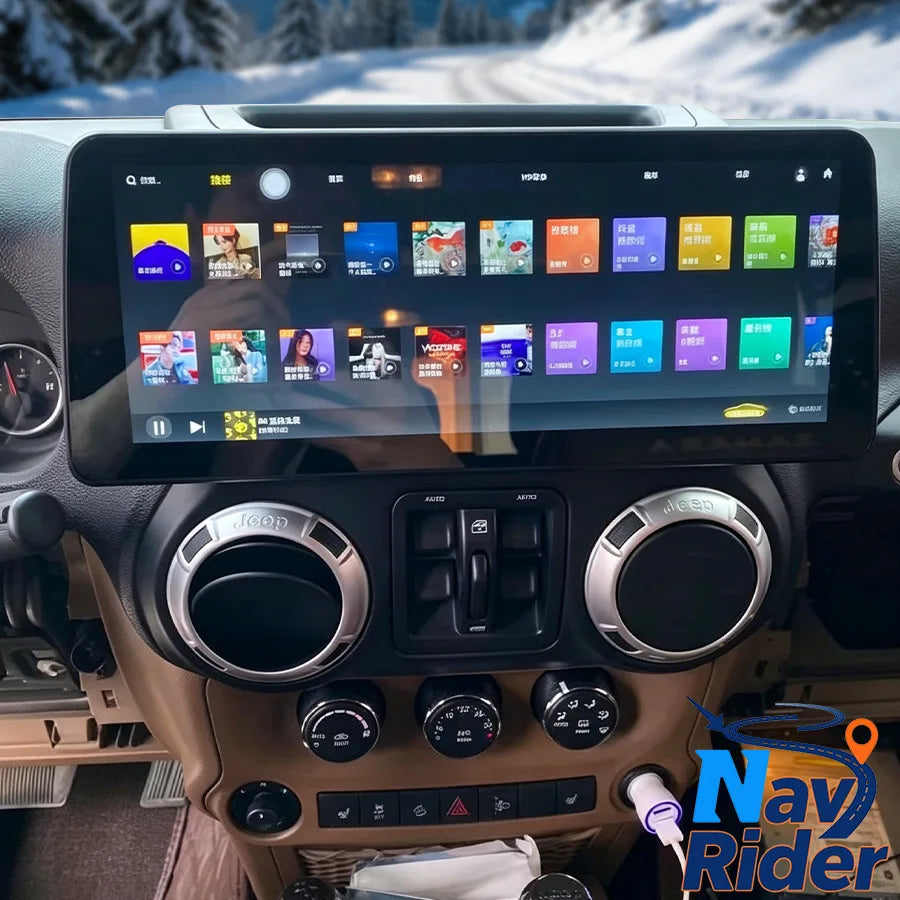 12.3" Android Wireless CarPlay Auto Screen For Jeep Wrangler 3JK 2015 2016 2017 4G GPS Blu