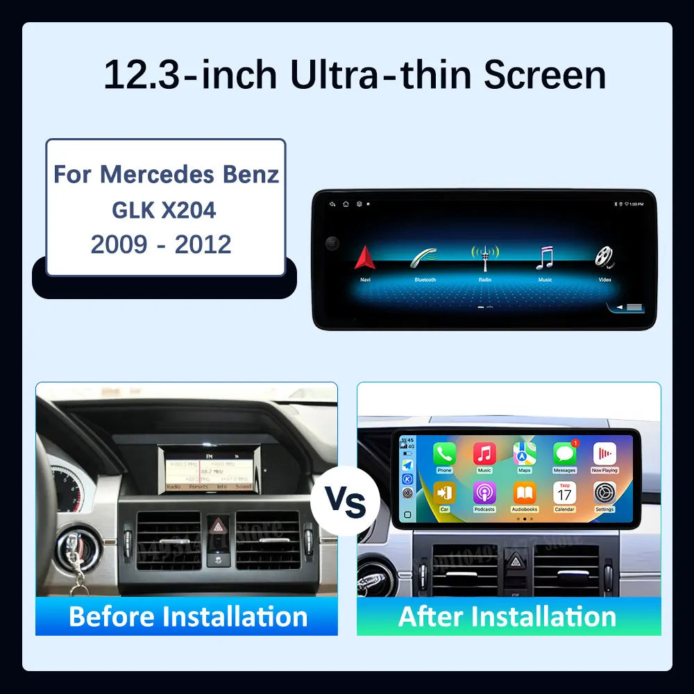 BT Carplay 10.33‘’/12.3‘’ for Mercedes Benz GLK X204 2009 - 2012 Car Radio Multimedia Play