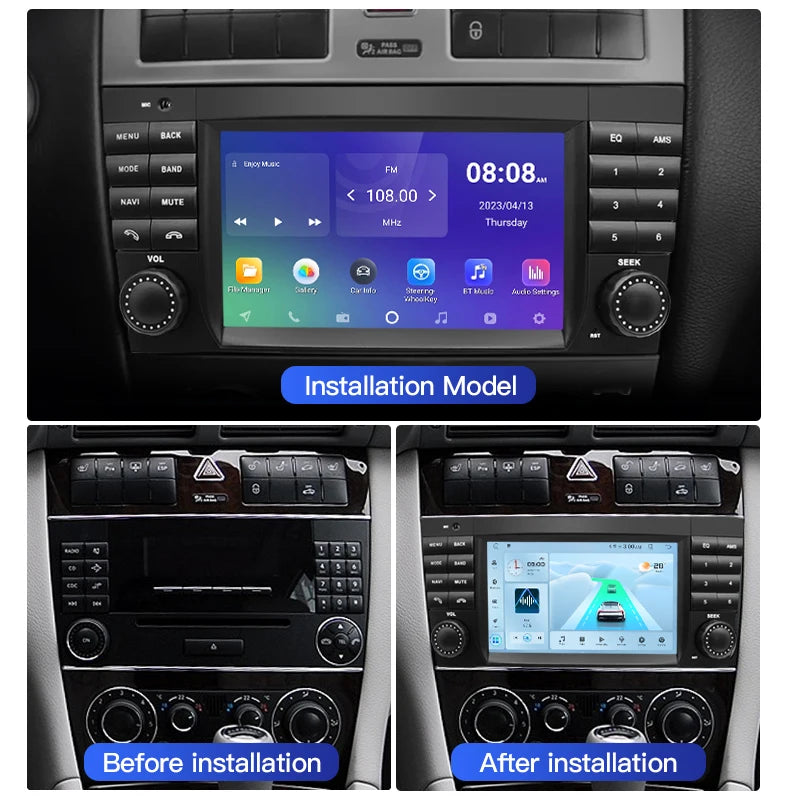 SZLELV 7'' For Mercedes Benz C-Class W203 CLC W203 Screen Android 15 Car Radio Multimedia