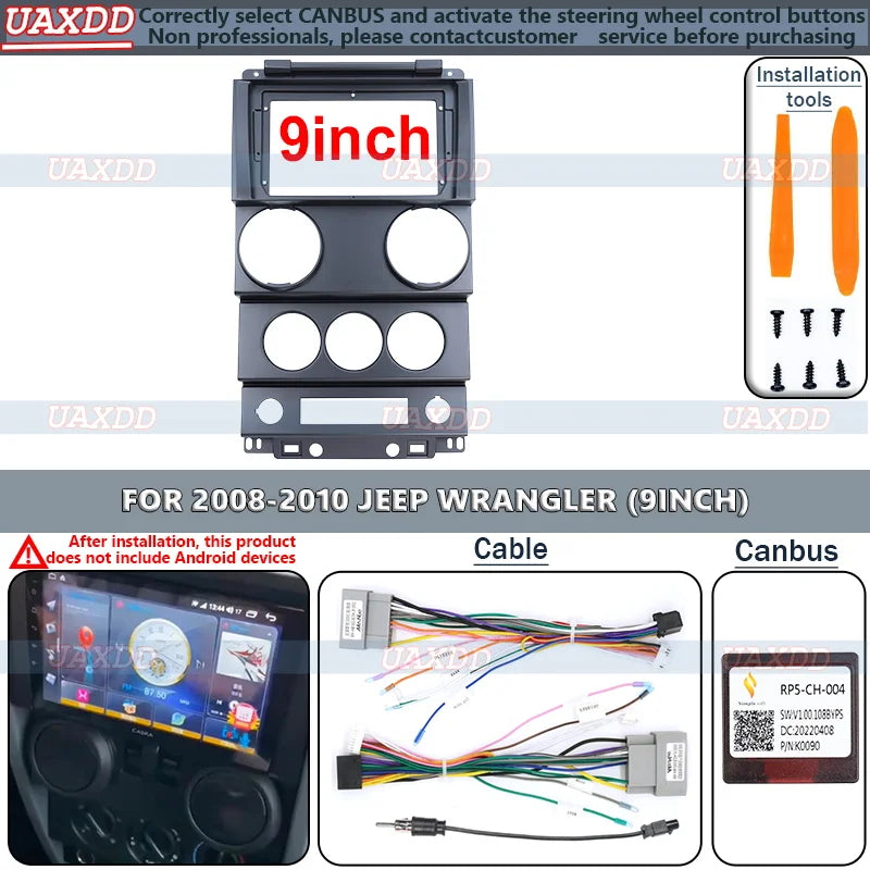For 2008-2010 JEEP WRANGLER 9Inch Car Radio Fascias Android GPS MP5 Stereo Player 2 Din He