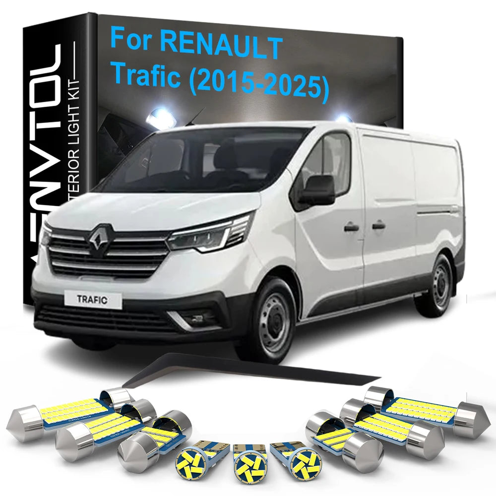 12-Piece LED Interior Light Kit for Renault Trafic 2015-2025 - Canbus Dome Map Door Trunk Bulbs | AUTOKITSHOP