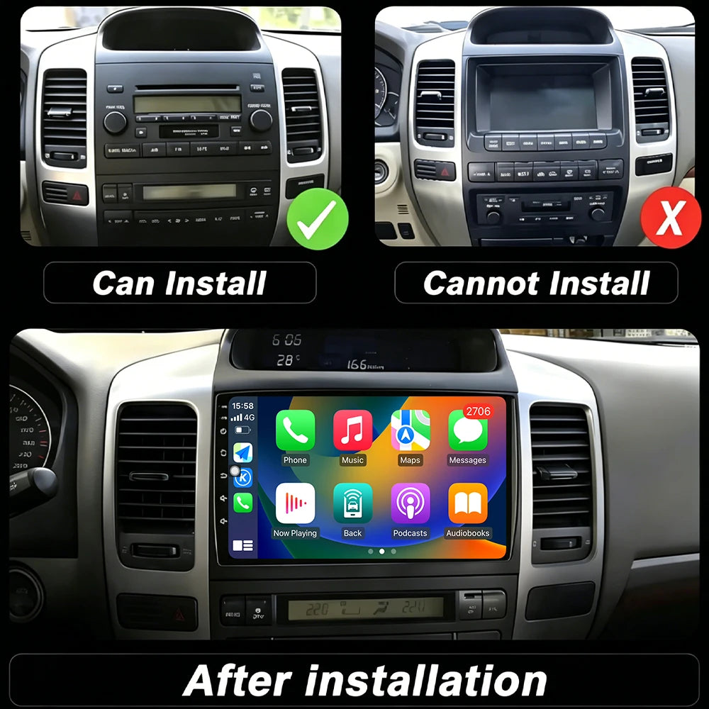 RDS QLED Screen For Toyota Land Cruiser Prado 120 2004-2009 Car Radio Wireless BLuetooth C