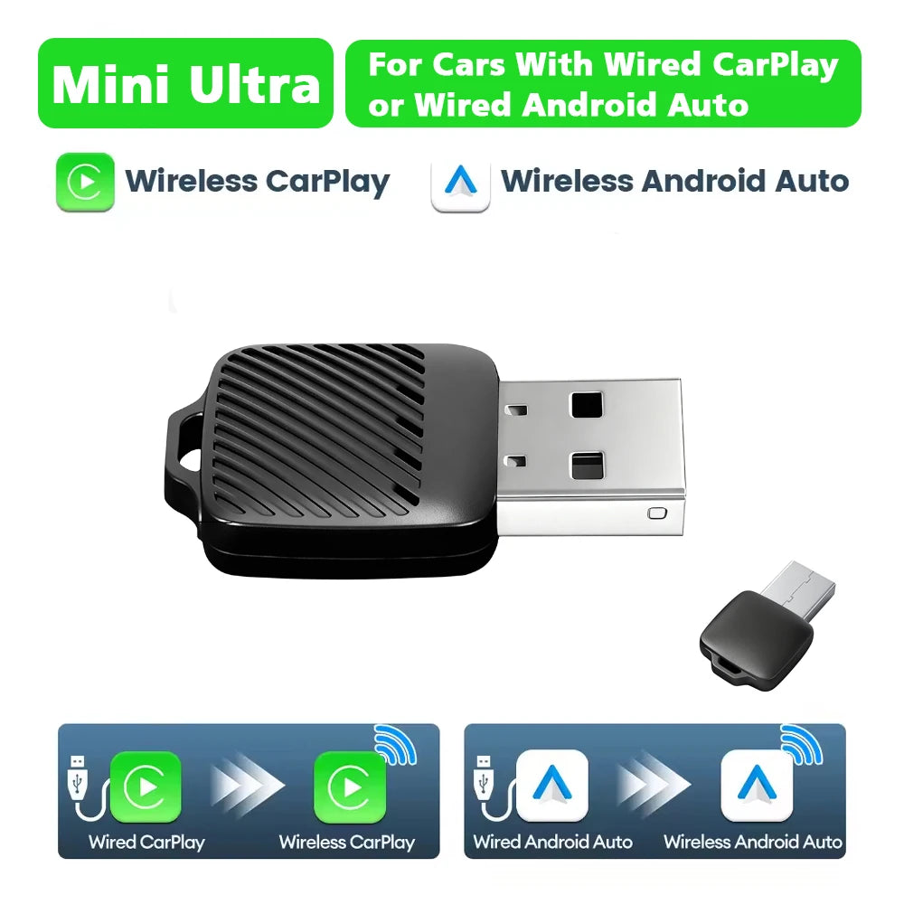 Wireless CarPlay Android Auto Adapter 2 in 1 Wired to Wireless Smart Mini Box Plug And Pla