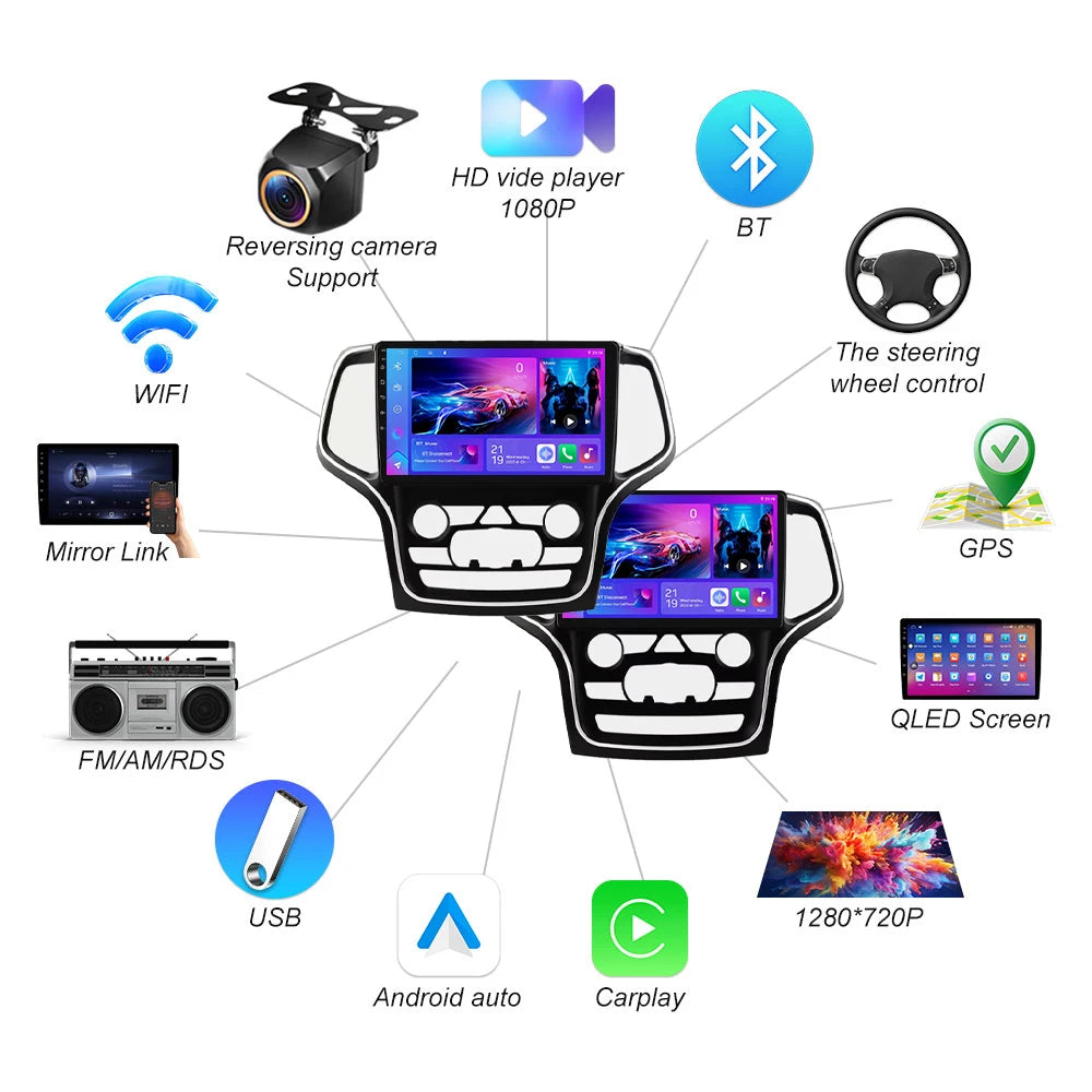 Android 16 For Cherokee Wk2 2014 -2022 Head Unit Stereo 360 Camera Qled Gps Multimedia Pla | AUTOKITSHOP