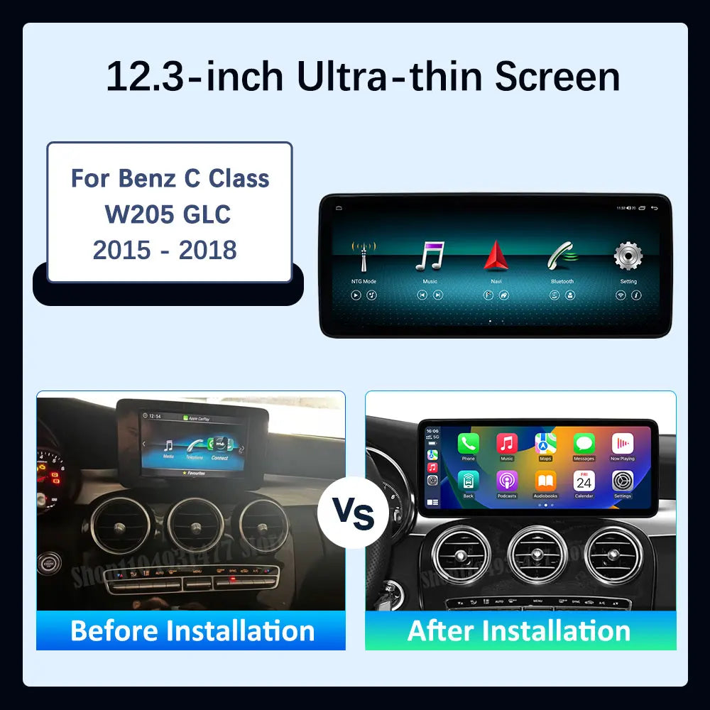 Android OS GPS Navigation BT WiFi for BENZ C Class W205 GLC 2015 - 2018 Car Video Audio Mu