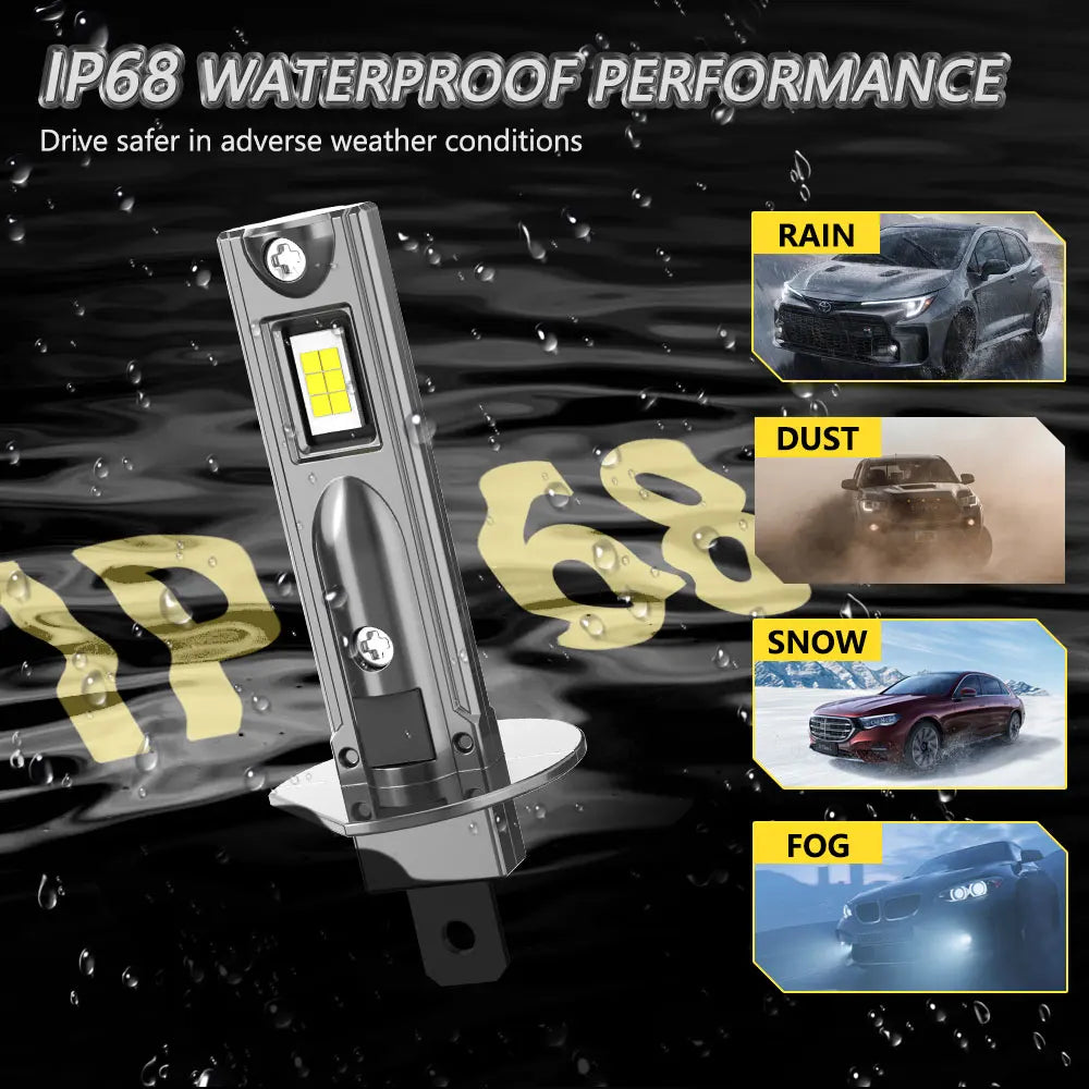 H1 LED Headlights 300000LM 6000K 500W 16 Core 9084 CSP High Low Beam Turbo Auto Light 1:1