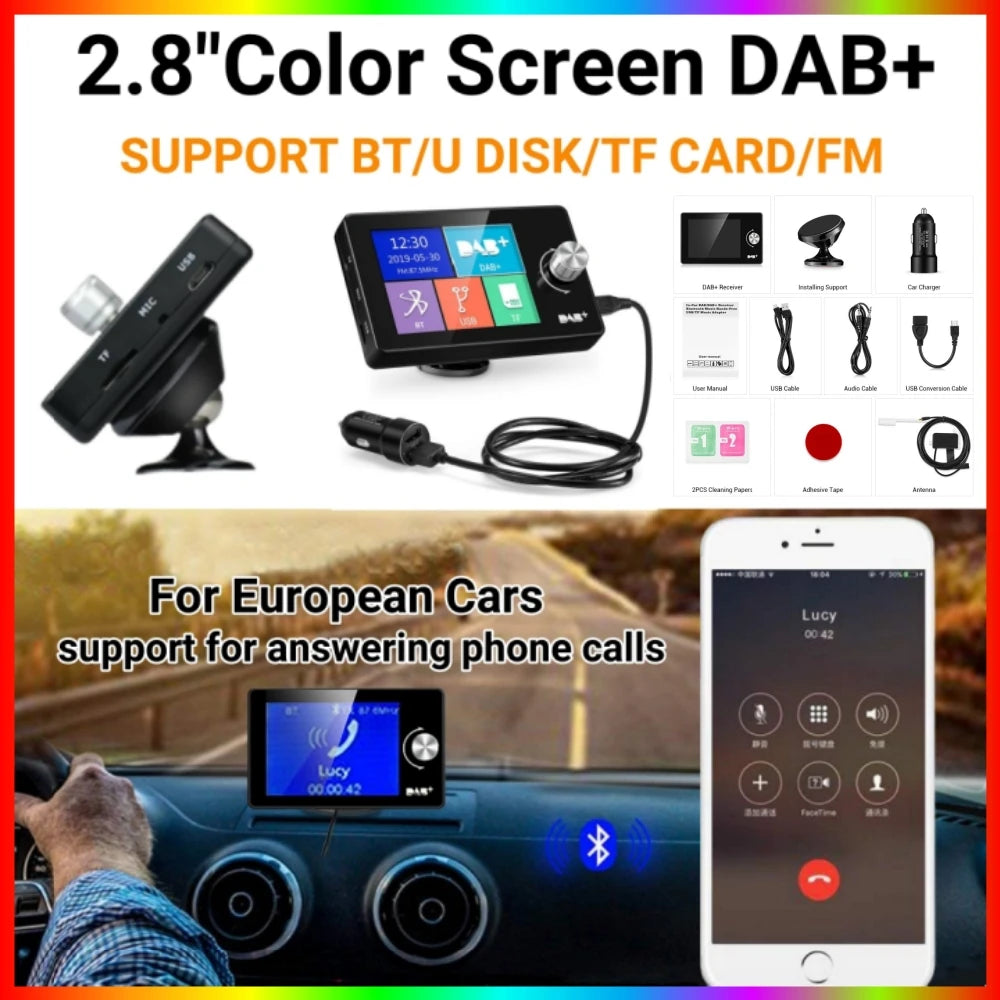 DAB+ Car Digital Radio FM Receiver BT SD TF MP3 Player 2.8 Inch Screen DAB for European Ca | AUTOKITSHOP
