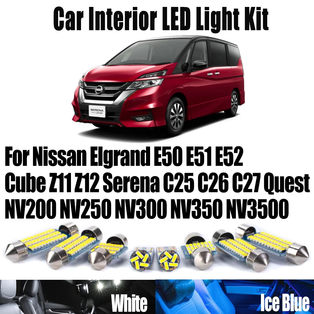 LED Interior Light Kit for Nissan Elgrand E50 E51 E52 Cube Z11 Z12 Serena C25 C26 C27 Quest NV200 NV250 NV300 NV350 N...