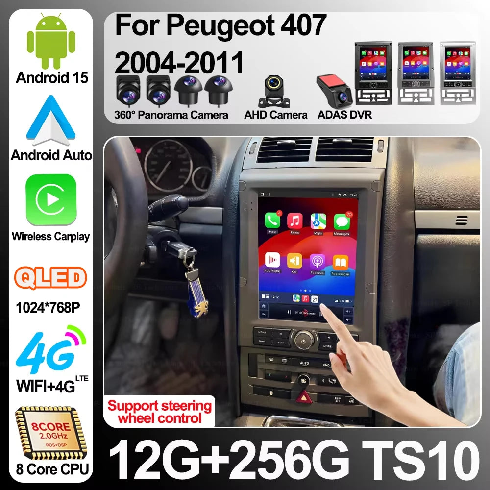 9.7 Inch Android 16 For Peugeot 407 2004-2011 Car Radio 5g Wireless Carplay Stereo Multime | AUTOKITSHOP