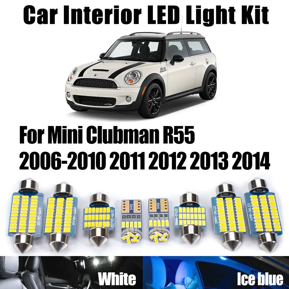 14-Piece LED Interior Light Kit for Mini Clubman R55 2006- 2012 - Canbus Dome Map Door Trunk Bulbs | AUTOKITSHOP