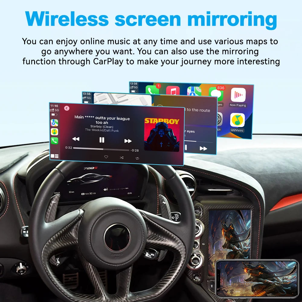 Wireless CarPlay Android Auto Retrofit Interface for McLaren 720S/765LT - Mirror-Link USB Flash Play Support OEM Mic Cam