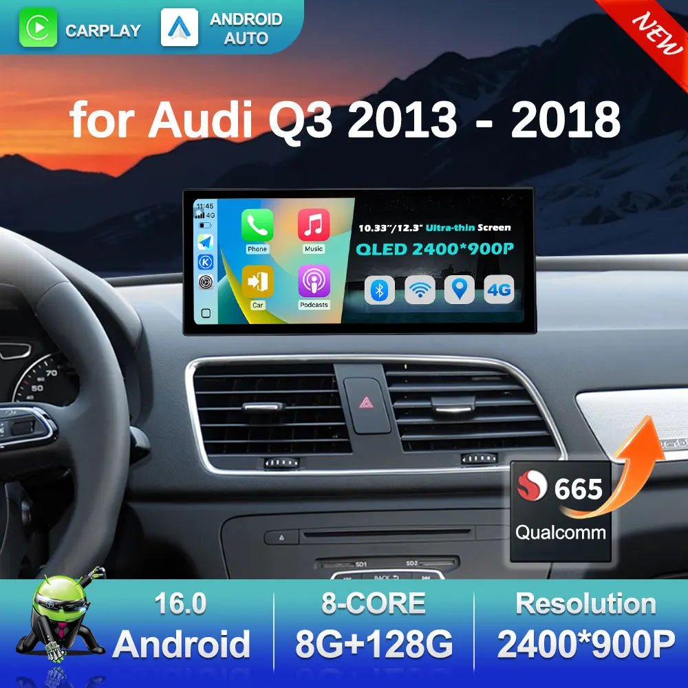 Wireless Carplay 4G Android 16 for Audi Q3 2013 - 2018 GPS Navigation Car Video Multimedia
