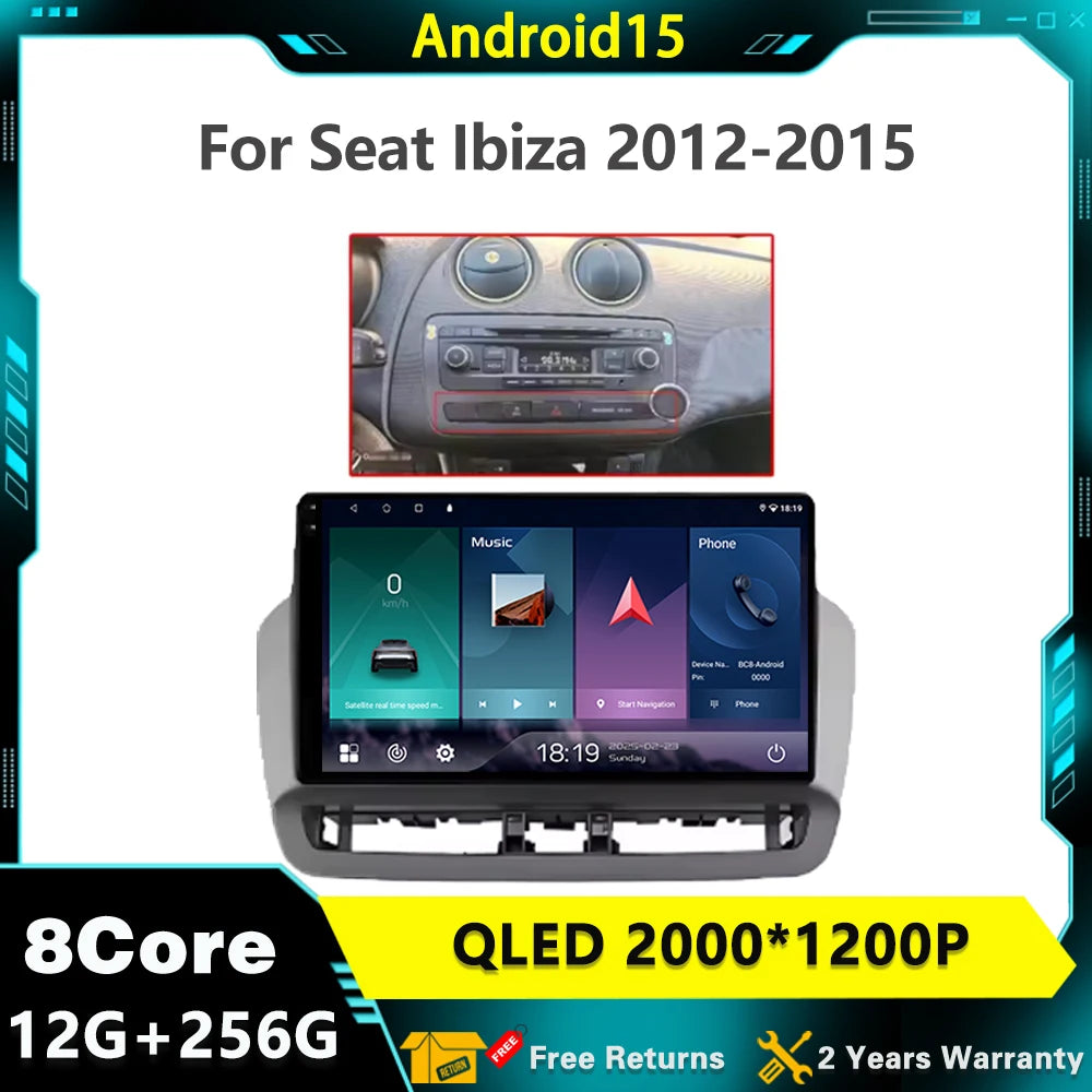 GPS Navigation QLED Touch Screen For Seat Ibiza 2012-2015 Android Auto Radio Car Multimedi