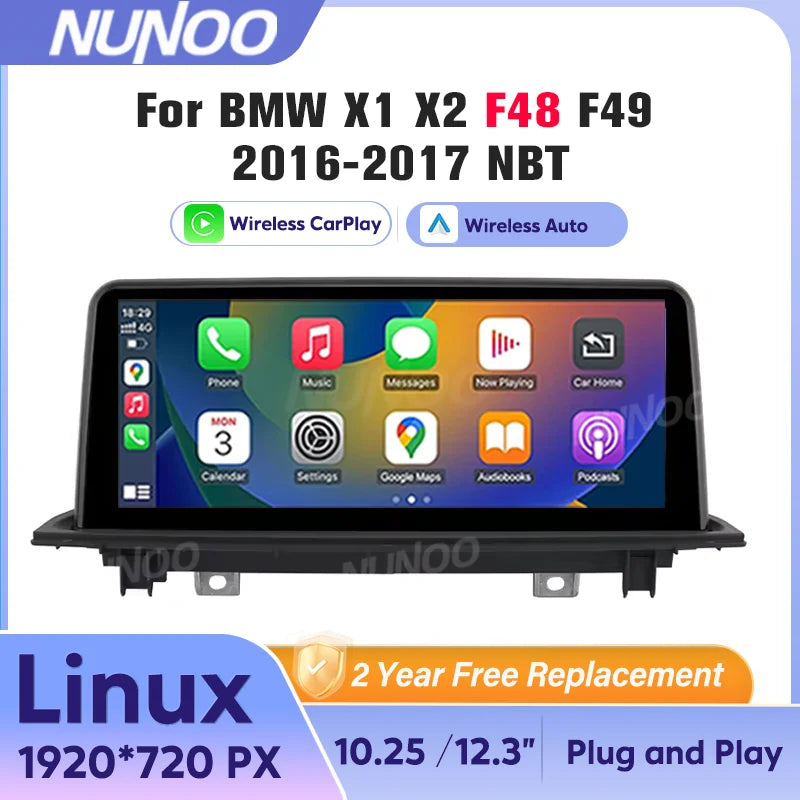 For BMW X1 X2 F48 F49 2016 2017 NBT Wireless Carplay Android Auto Car Radio Stereo Multime