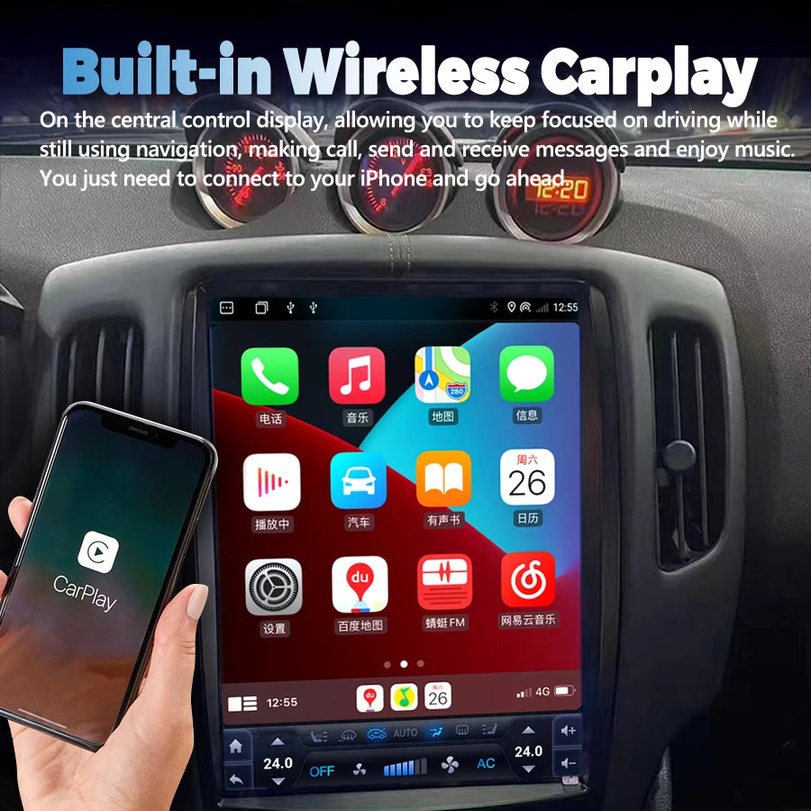 Qled Screen 12.1inch For Nissan 370z Right Hand Driving GPS CarPlay Car Multimedia WiFi 4G | AUTOKITSHOP