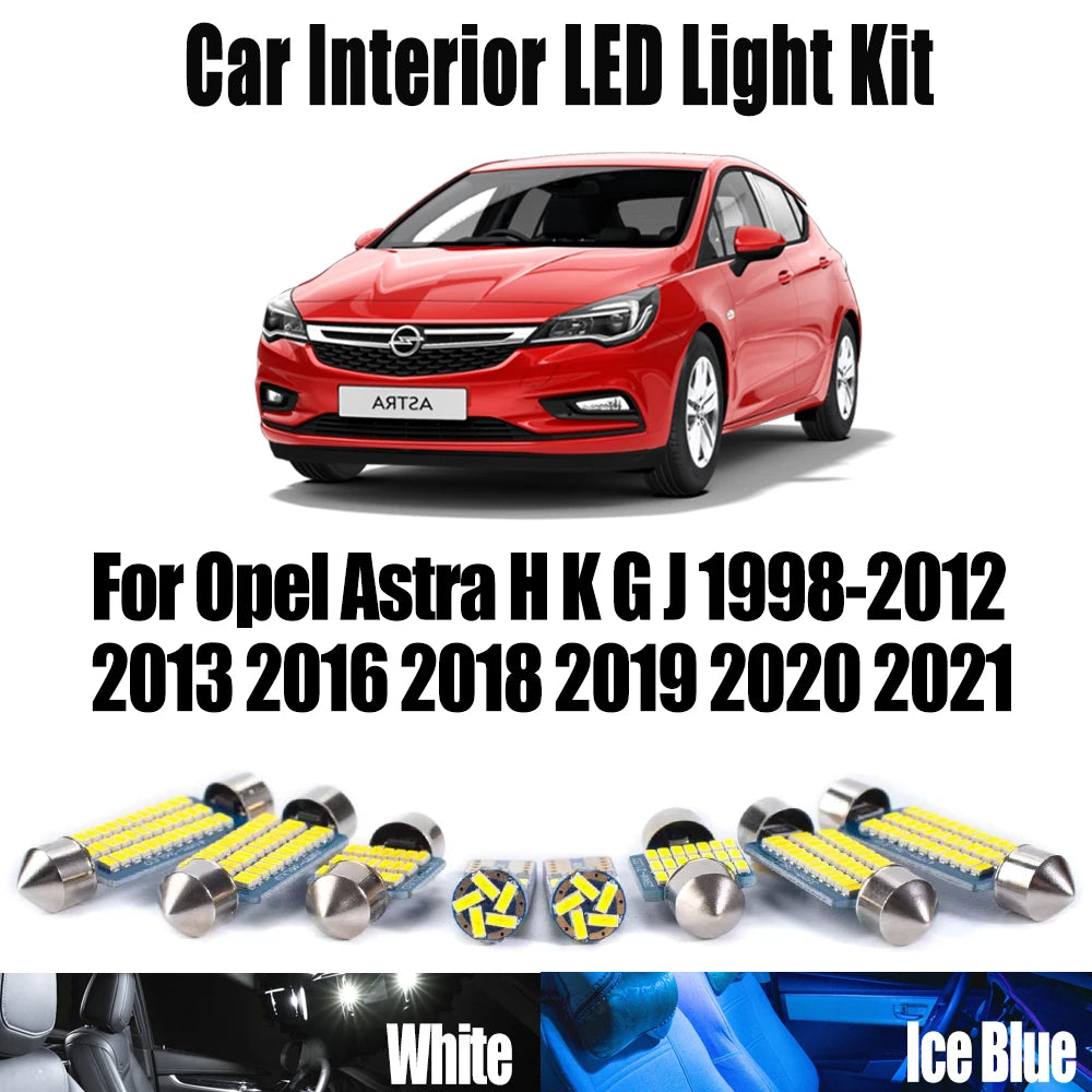 LED Interior Light Kit for Opel Astra H K G J 1998- 2012 - Canbus Dome Map Door Trunk Bulbs | AUTOKITSHOP
