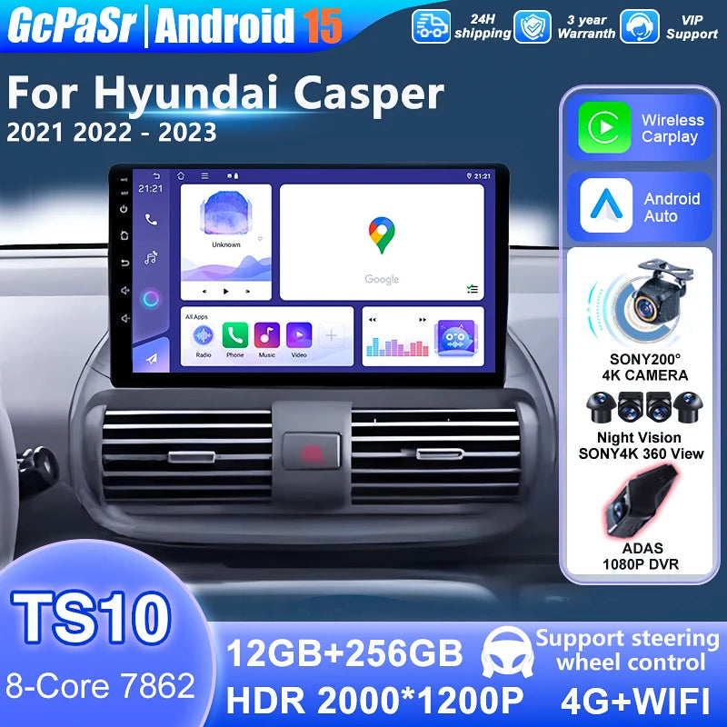 Stereo radio CarPlay For Hyundai Casper 2021 2022 2023 Android auto Car Radio Multimedia V