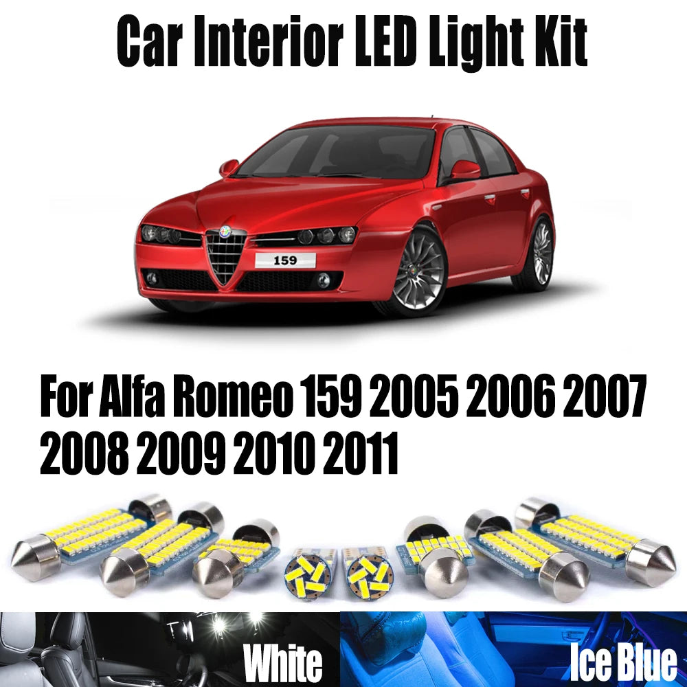 15-Piece LED Interior Light Kit for Alfa Romeo 159 2005- 2010 - Canbus Dome Map Door Trunk Bulbs | AUTOKITSHOP