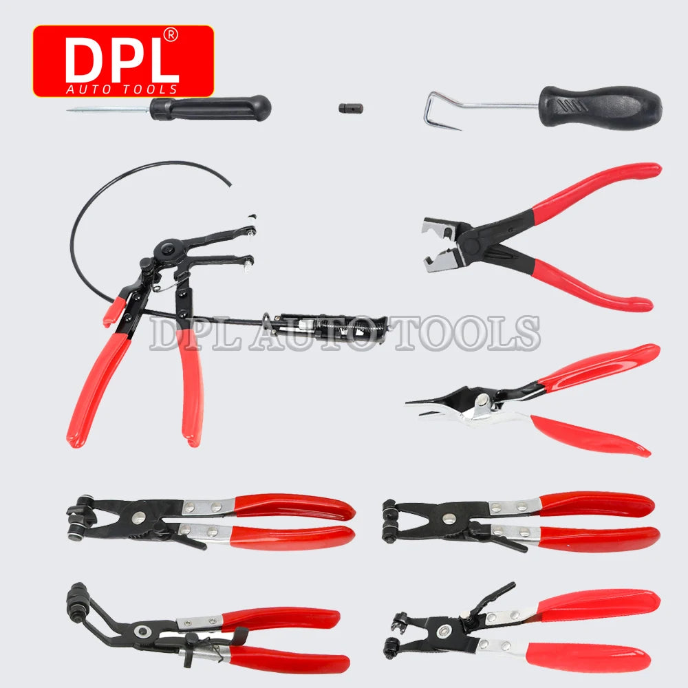 Wire Long Reach Flexible Hose Clamp Pliers Set Fuel Oil Water Hose Tools 9pcs - Automotive LED Light