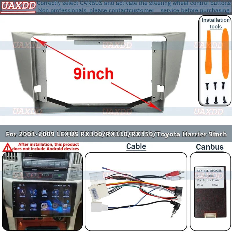 For 2003-2009 LEXUS RX300 RX330 RX350 Toyota Harrier 9INCH 2 Din Car Android Frame Panel F